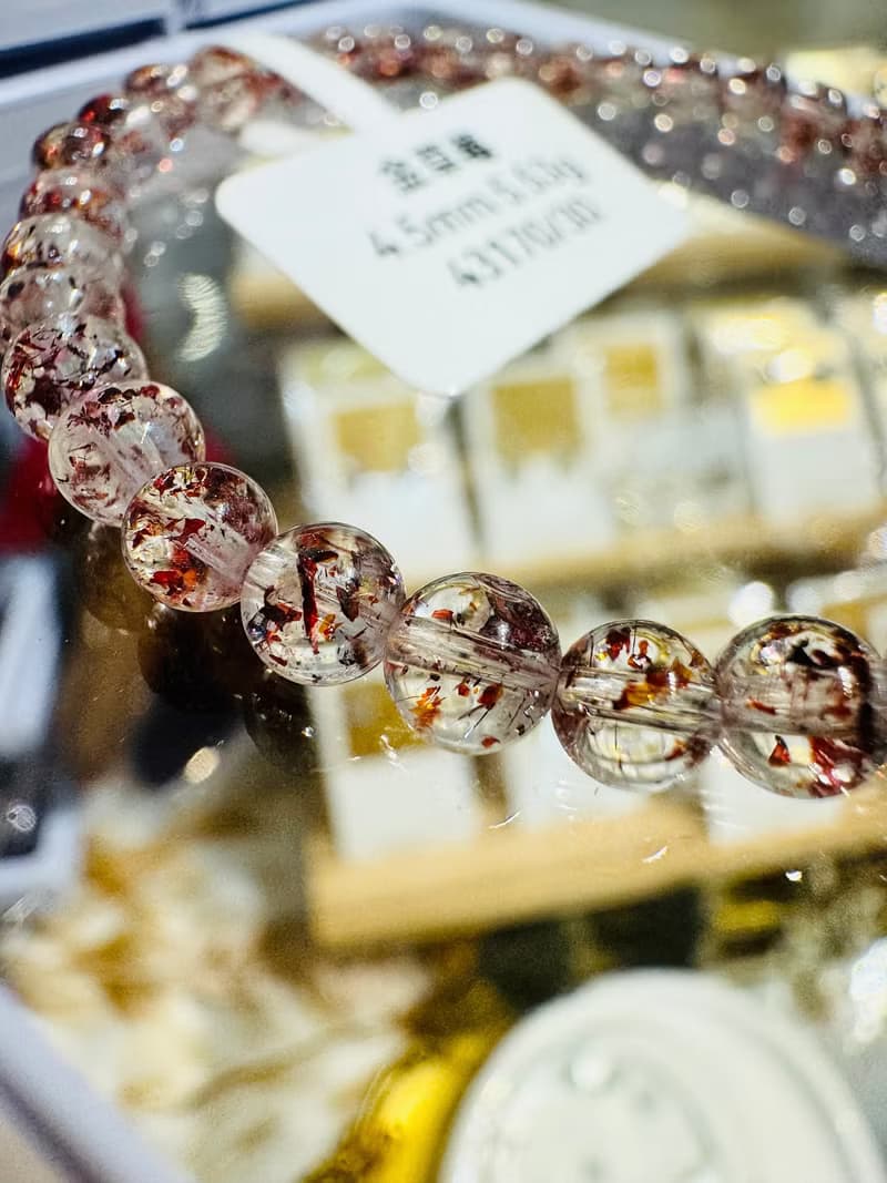 天然高透體彼岸花紅超七金草莓4.5mm5.53g水晶手鍊貴人運桃花