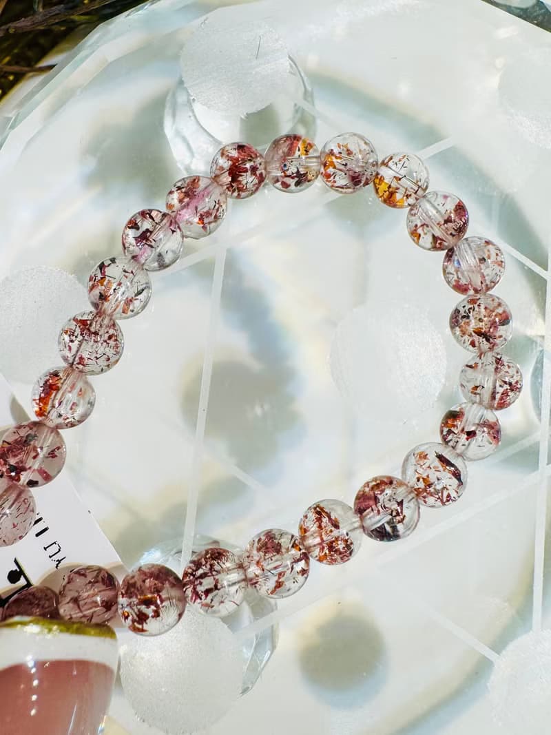 天然高透體彼岸花紅超七金草莓4.5mm5.53g水晶手鍊貴人運桃花