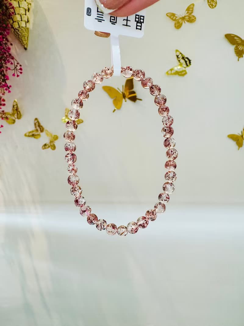 天然高透體彼岸花紅超七金草莓4.5mm5.53g水晶手鍊貴人運桃花