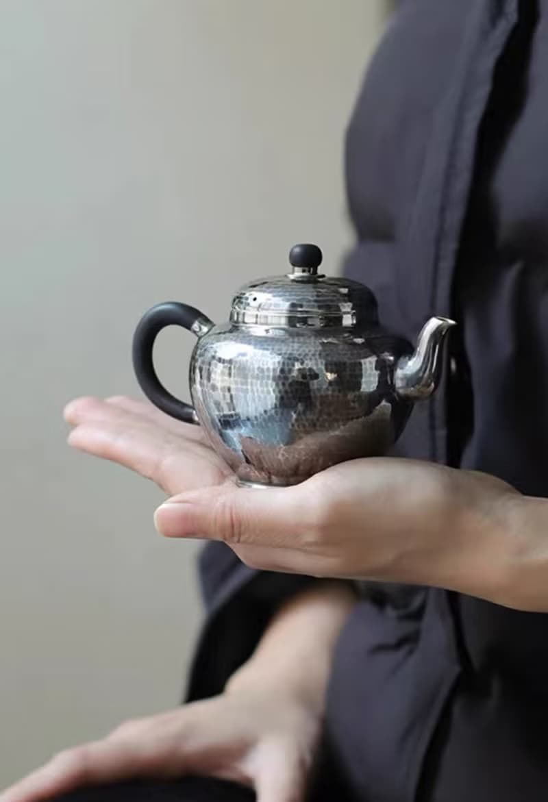尚幀品 木把宮燈純銀壺 純銀9999 純手工 銀泡茶壺 純銀急須200cc