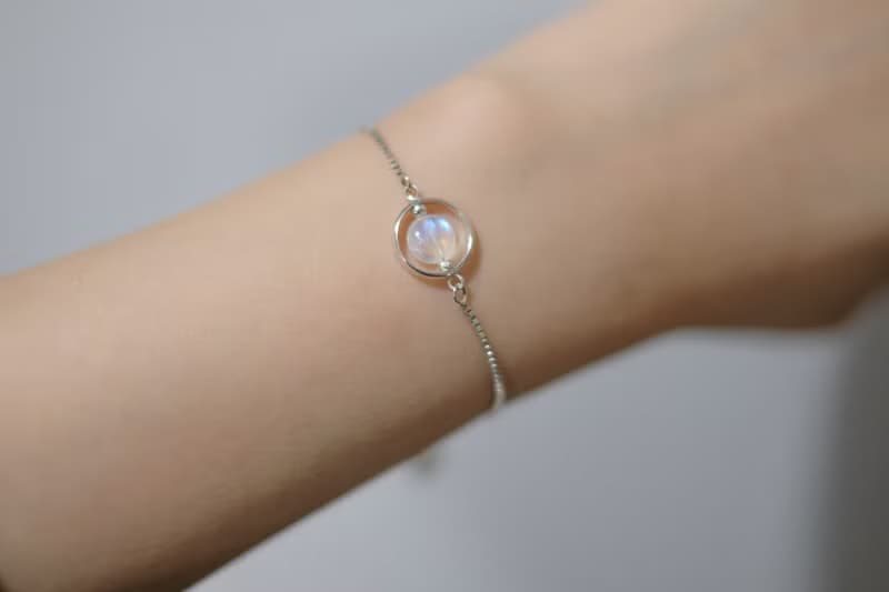 【藍光保證】星系 天然月光石 全925純銀索帶手鍊 六月誕生石