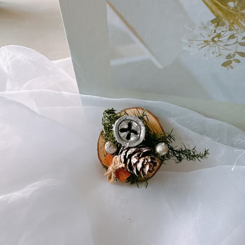 森林耶誕 乾燥花 磁鐵 小木片 留言夾 永生雪松 永生花 交換禮物