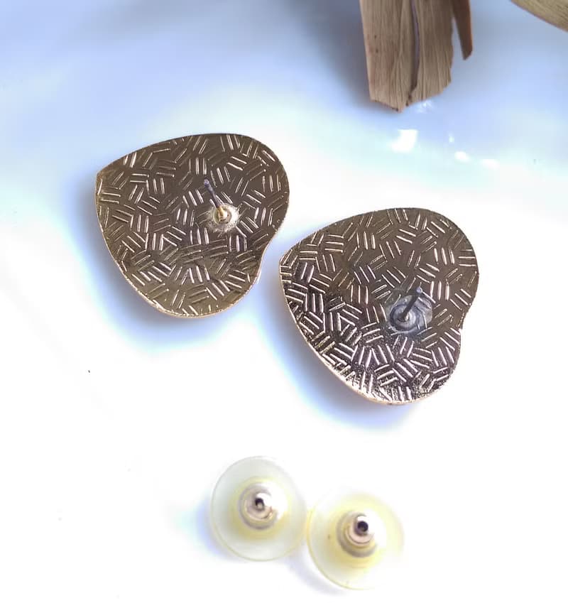 【西洋古董飾品 】景泰藍 紫色底 愛心條紋 百合花卉 針式耳環