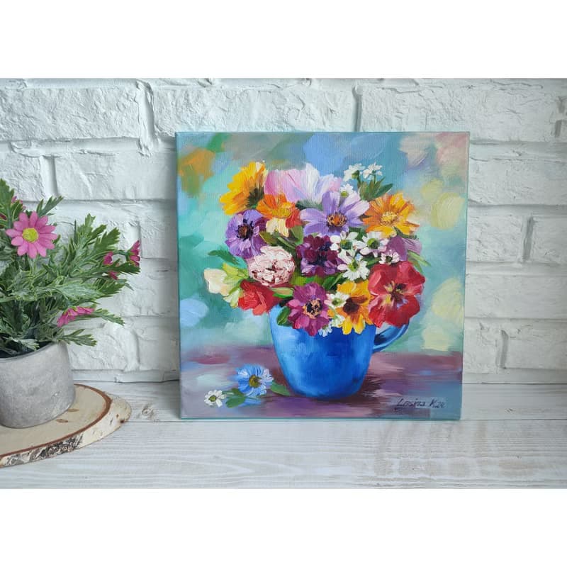 Wild Flowers Painting Flower Original Art Canvas Still life Oil Artwork Bouquet