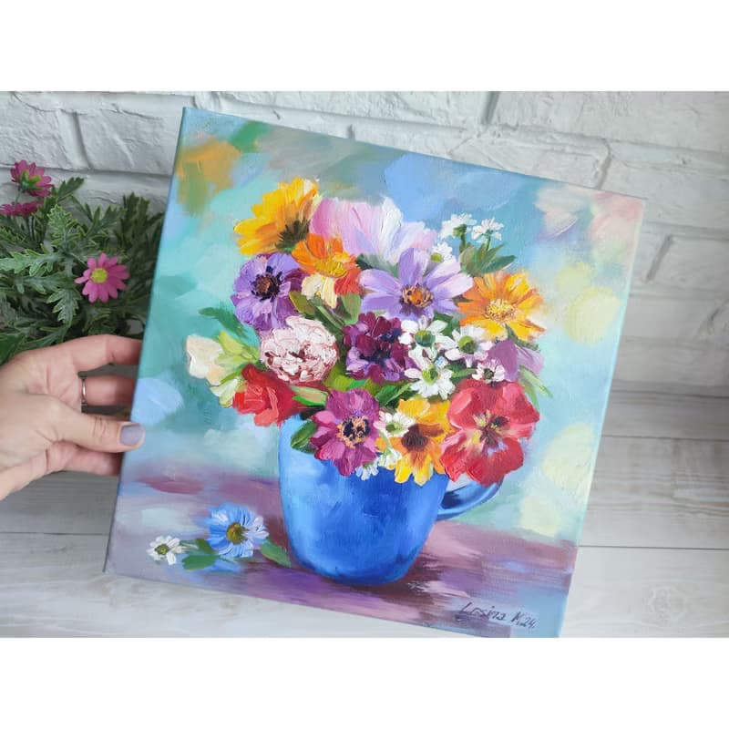 Wild Flowers Painting Flower Original Art Canvas Still life Oil Artwork Bouquet