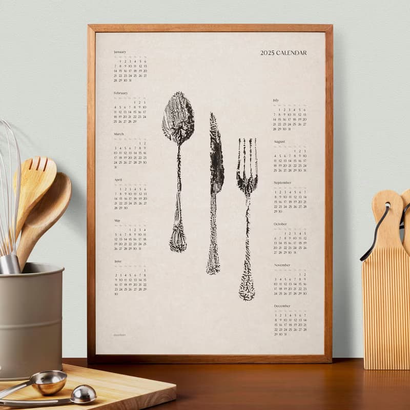 【數位】2025 Yearly Calendar Abstract Spoon Fork Knife Monotype Poster Printable Wall