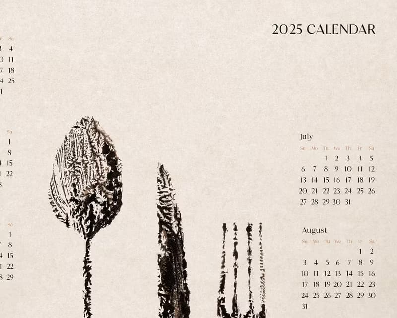 【數位】2025 Yearly Calendar Abstract Spoon Fork Knife Monotype Poster Printable Wall