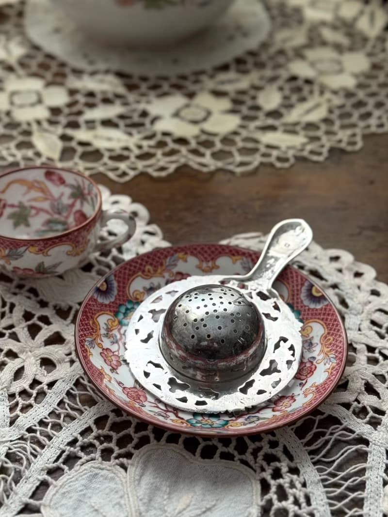 50260-絕美法國古董Art Nouveau純銀鏤空雕花濾茶器