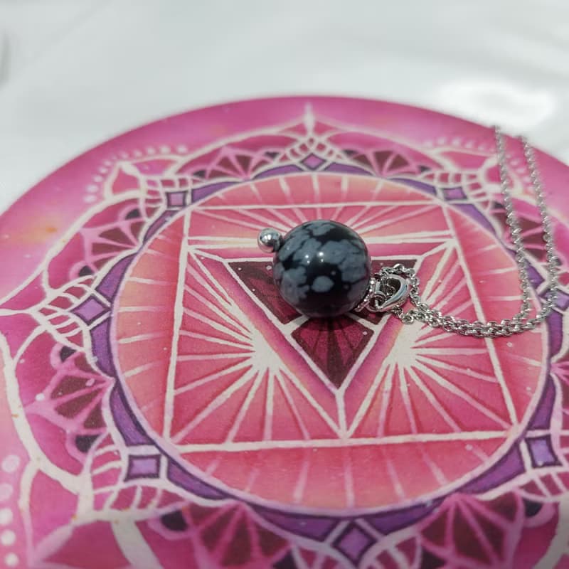 天然雪花黑曜石項鍊