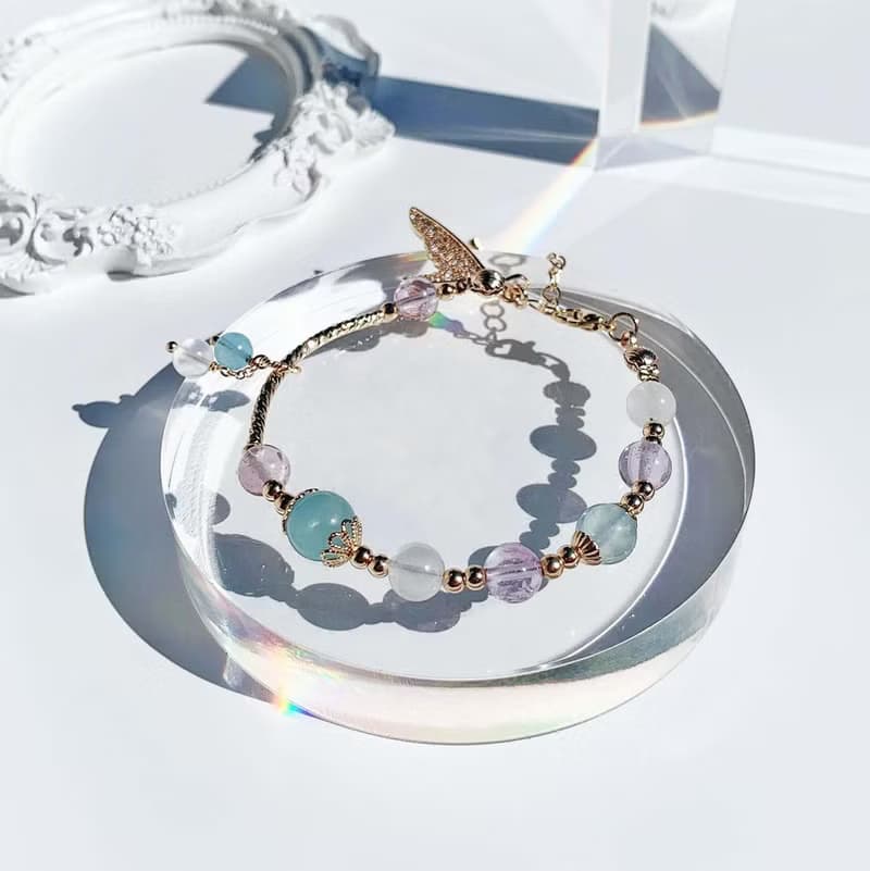 海藍寶 月光石 紫水晶 14K包金 人魚尾 天然水晶手鍊