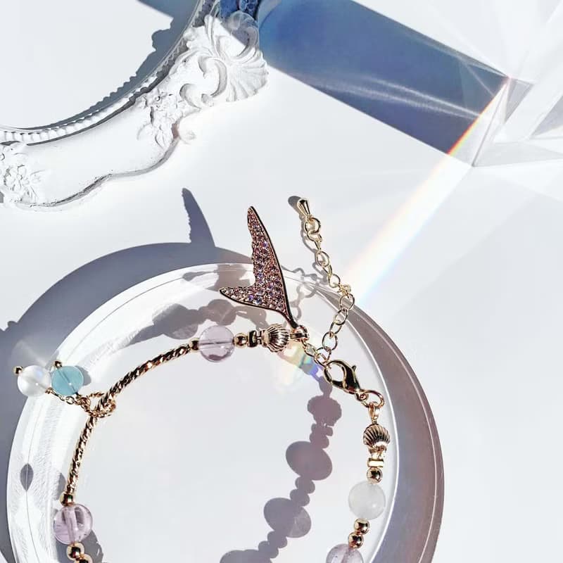 海藍寶 月光石 紫水晶 14K包金 人魚尾 天然水晶手鍊