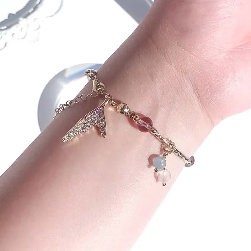 海藍寶 月光石 紫水晶 14K包金 人魚尾 天然水晶手鍊