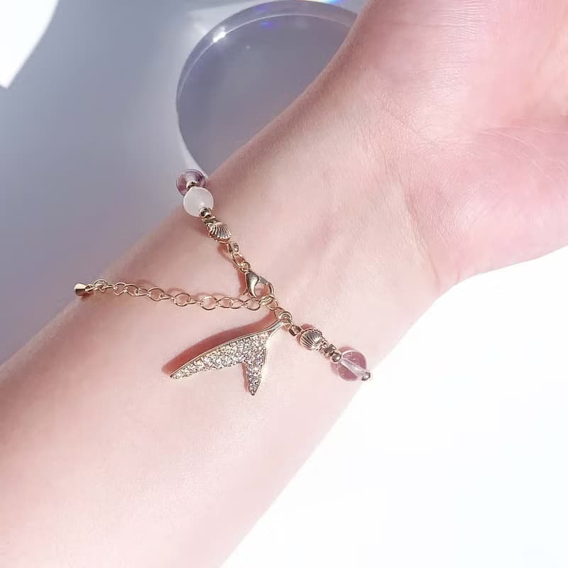 海藍寶 月光石 紫水晶 14K包金 人魚尾 天然水晶手鍊