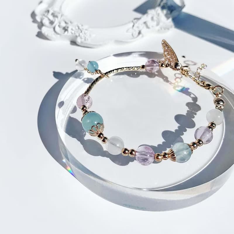 海藍寶 月光石 紫水晶 14K包金 人魚尾 天然水晶手鍊