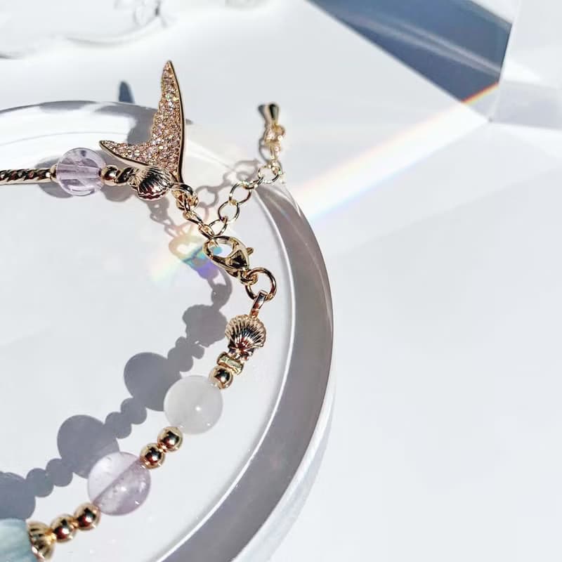 海藍寶 月光石 紫水晶 14K包金 人魚尾 天然水晶手鍊