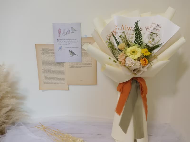 【黃澄色調永生不凋花束】感謝花束/情人花束/溫暖活力/非洲菊