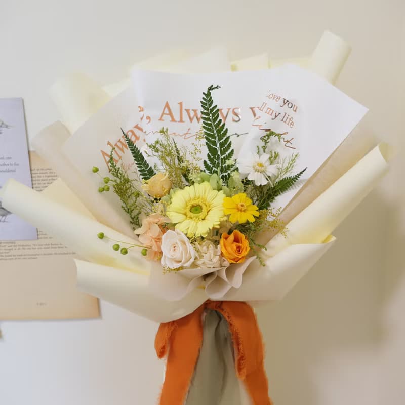 【黃澄色調永生不凋花束】感謝花束/情人花束/溫暖活力/非洲菊