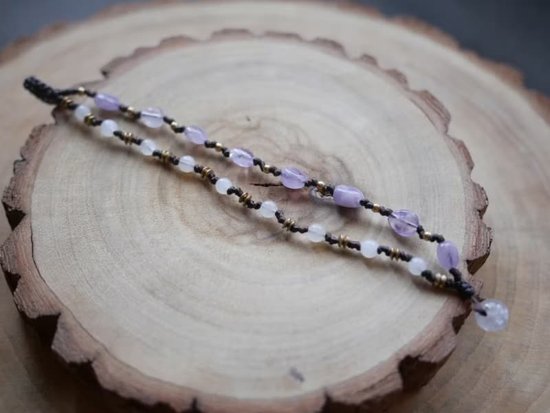 ~森蔓系列~薰衣草紫水晶 l 月光石 l 蠟線編織 l 手環 l 訂製款