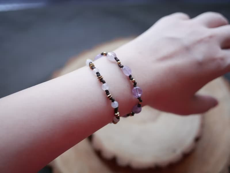 ~森蔓系列~薰衣草紫水晶 l 月光石 l 蠟線編織 l 手環 l 訂製款