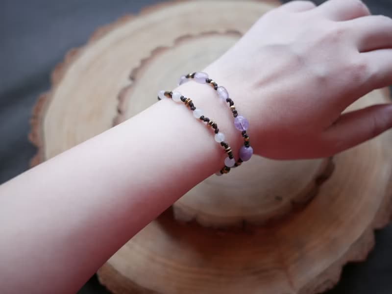 ~森蔓系列~薰衣草紫水晶 l 月光石 l 蠟線編織 l 手環 l 訂製款