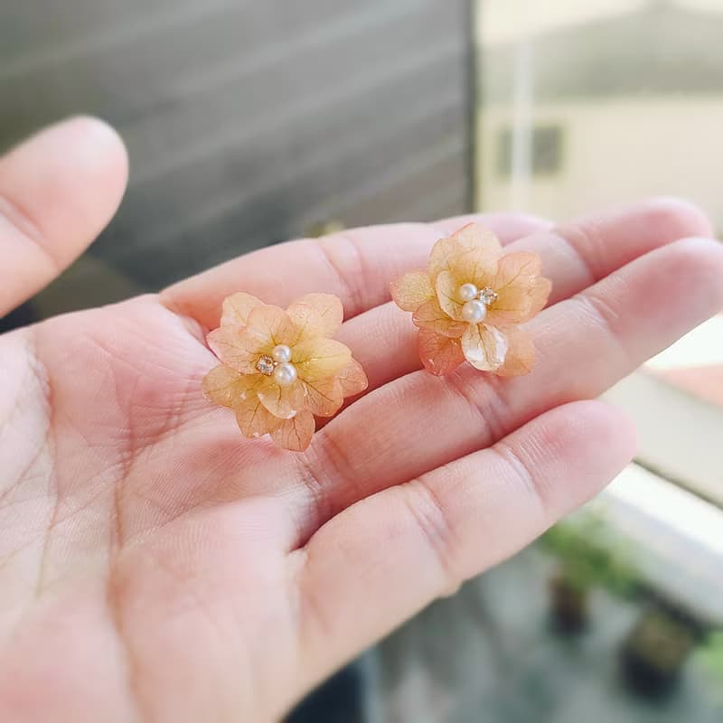 日本大地農園重瓣繡球花/多層立體花/925純銀耳環/蚊香耳夾