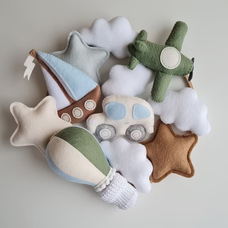 Baby mobile boy with plane airplane sailing, Nursery hanging mobile, Felt decor