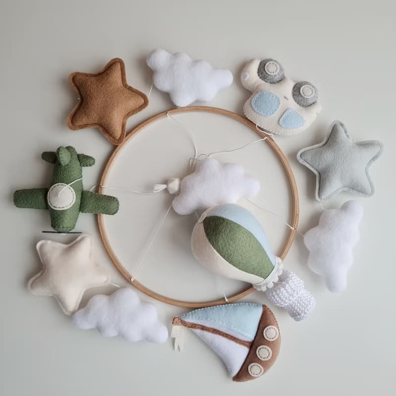 Baby mobile boy with plane airplane sailing, Nursery hanging mobile, Felt decor