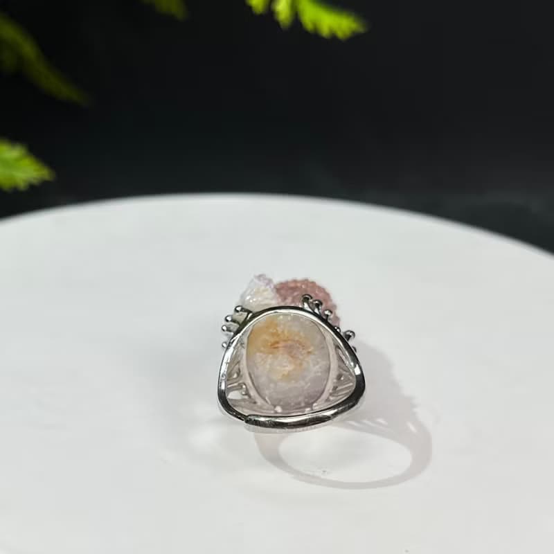 水晶柱活口戒指 閃片紫黃雙色隨形水晶原石標本手工指環 S925銀