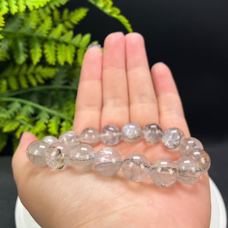 高品質 天然小樹水晶手串 異象景觀半盆發財樹 軟錳礦手錬 12.5mm