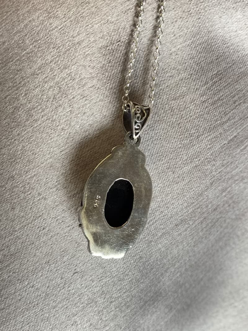 天然 黑瑪瑙 墜 尼泊爾製 工藝 手工製 925純銀