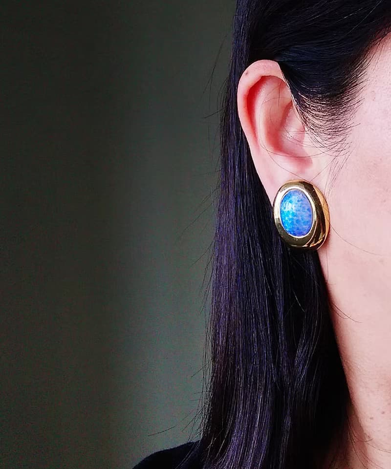 vintage jewelry  清麗海底配色半球形夾式耳環