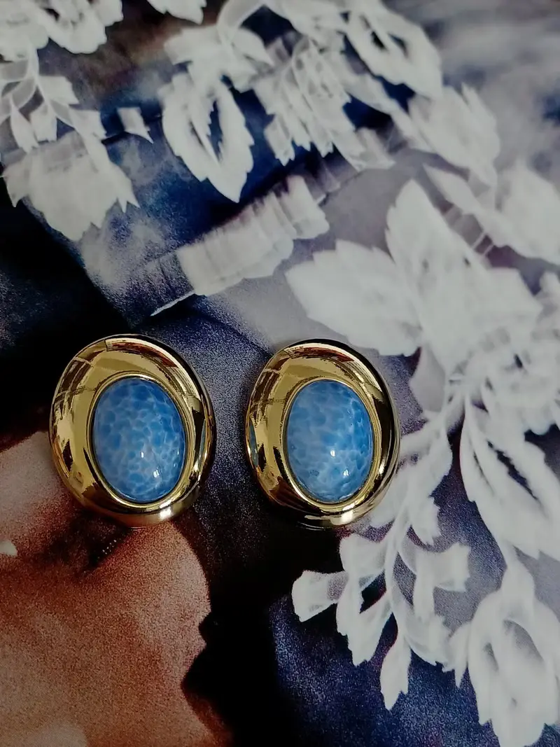 vintage jewelry  清麗海底配色半球形夾式耳環