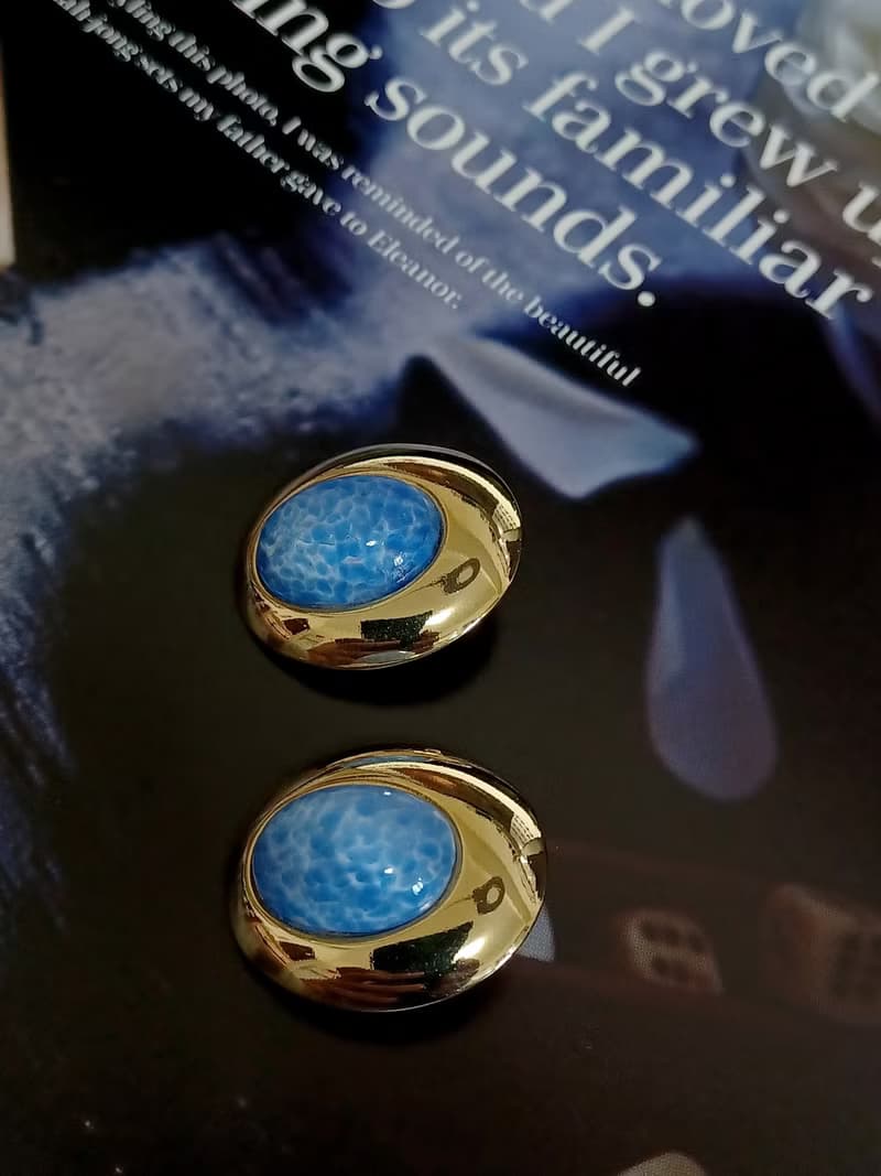 vintage jewelry  清麗海底配色半球形夾式耳環