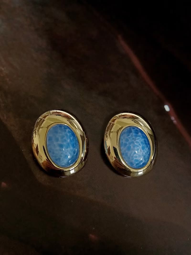 vintage jewelry  清麗海底配色半球形夾式耳環