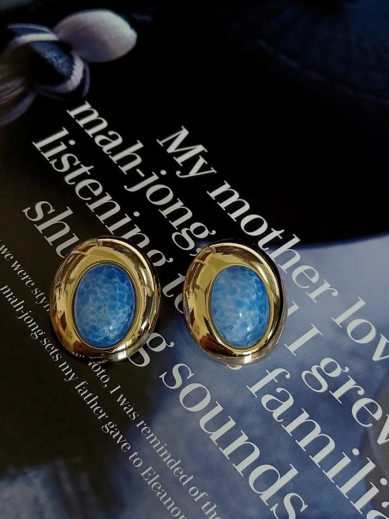 vintage jewelry  清麗海底配色半球形夾式耳環