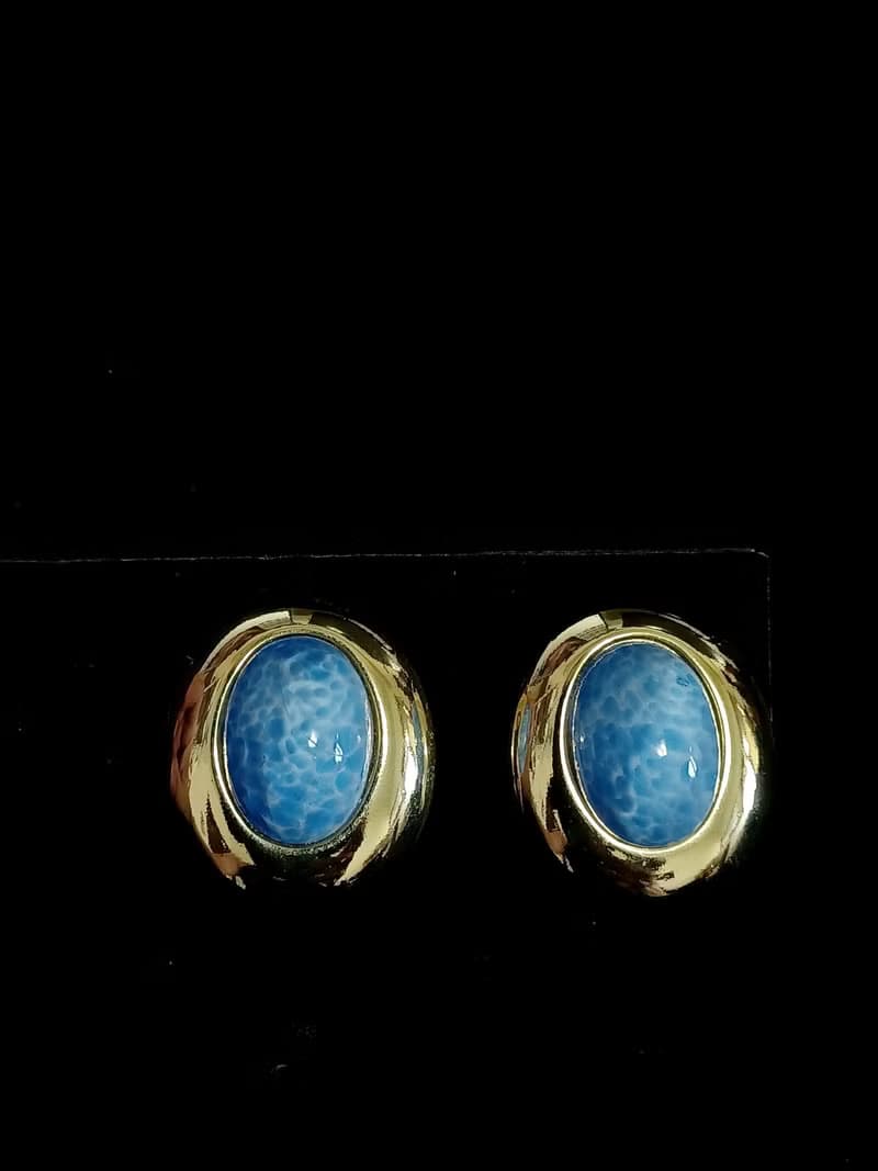 vintage jewelry  清麗海底配色半球形夾式耳環