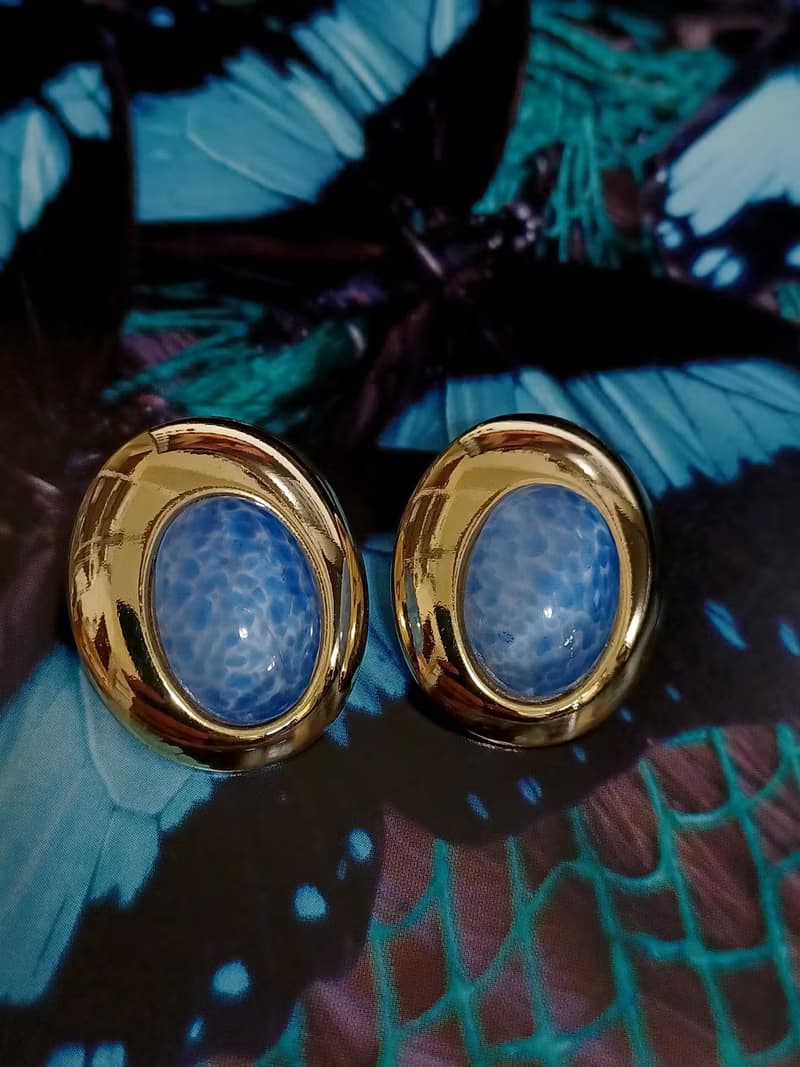 vintage jewelry  清麗海底配色半球形夾式耳環