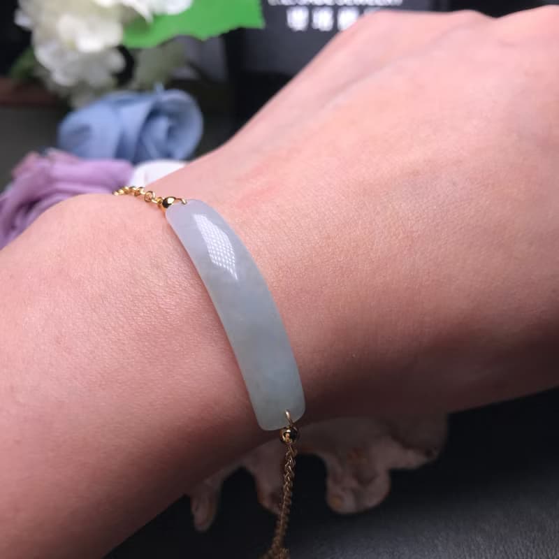 冰糯飄綠翡翠無事牌14K金手鍊 | 天然緬甸玉翡翠A貨 | 送禮