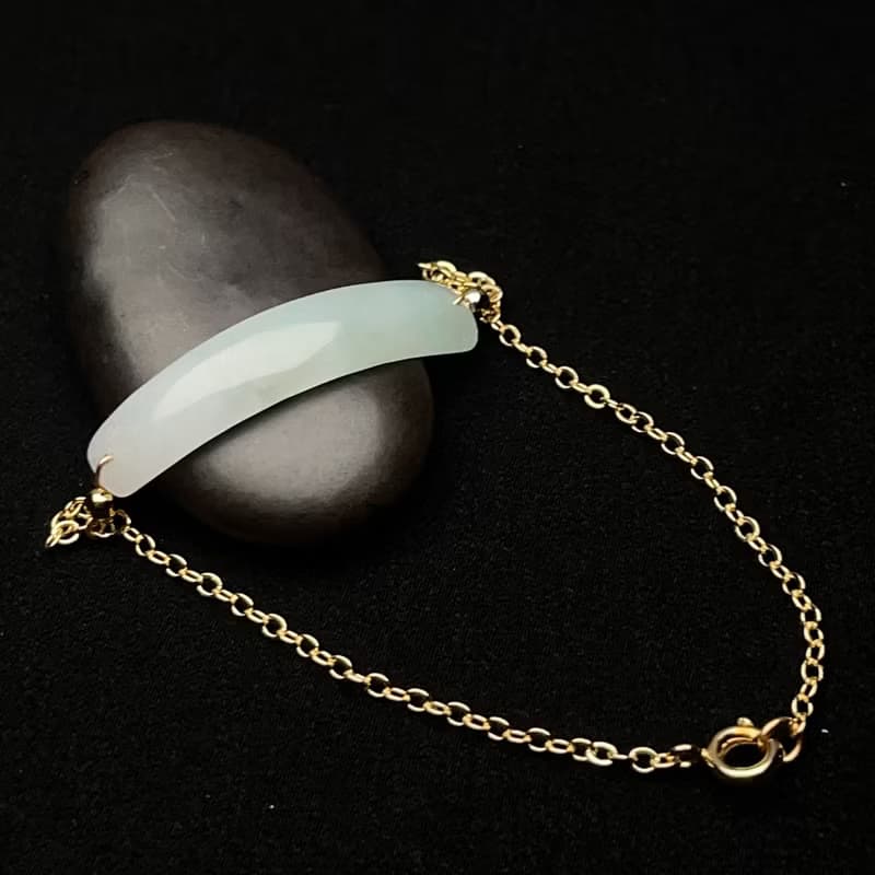 冰糯飄綠翡翠無事牌14K金手鍊 | 天然緬甸玉翡翠A貨 | 送禮