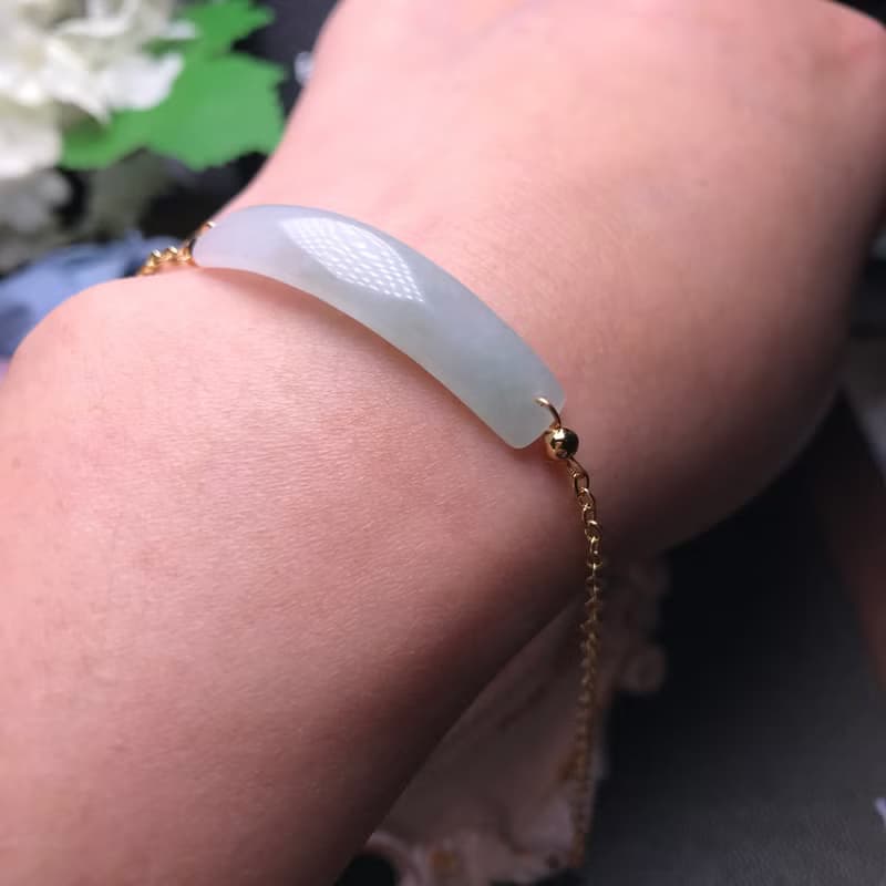 冰糯飄綠翡翠無事牌14K金手鍊 | 天然緬甸玉翡翠A貨 | 送禮