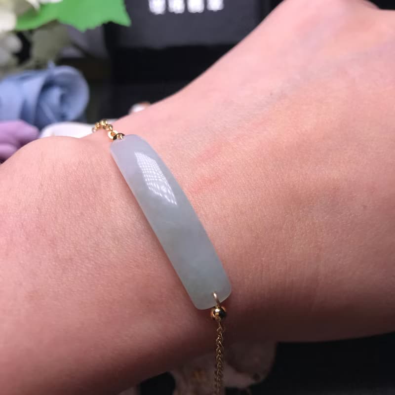 冰糯飄綠翡翠無事牌14K金手鍊 | 天然緬甸玉翡翠A貨 | 送禮