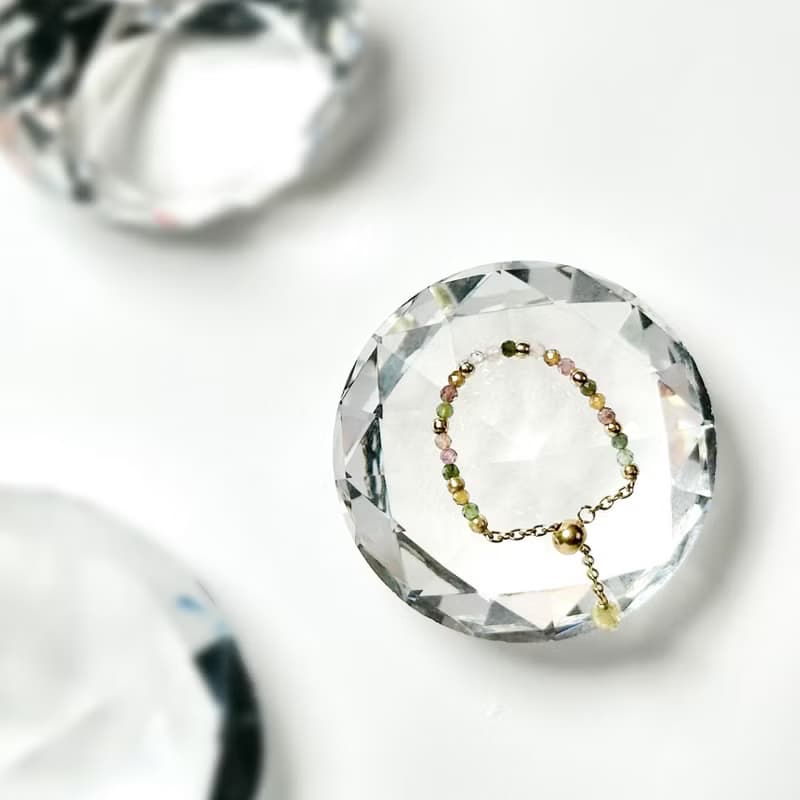 天然碧璽316醫療鋼鍊戒/14K金色 寶石戒指 可調式戒圍 不鏽鋼