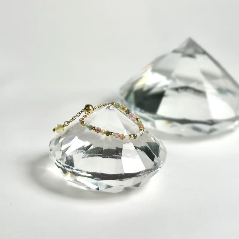 天然碧璽316醫療鋼鍊戒/14K金色 寶石戒指 可調式戒圍 不鏽鋼