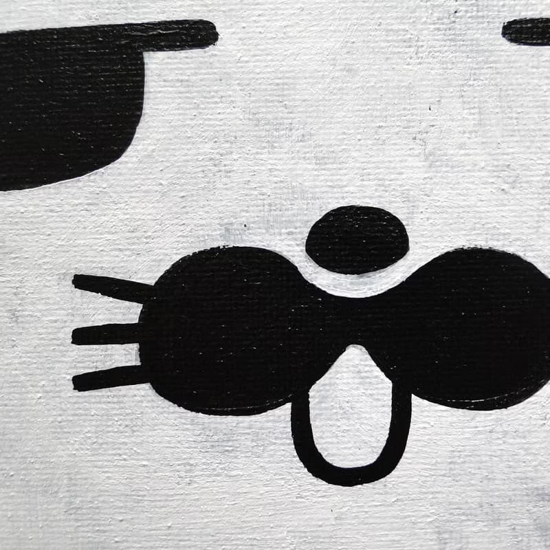 招き猫のグラフィティアート 原画 絵画 キャンバス画 動物の絵 モンスター モノクロ