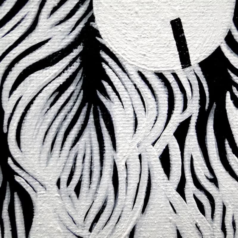 招き猫のグラフィティアート 原画 絵画 キャンバス画 動物の絵 モンスター モノクロ