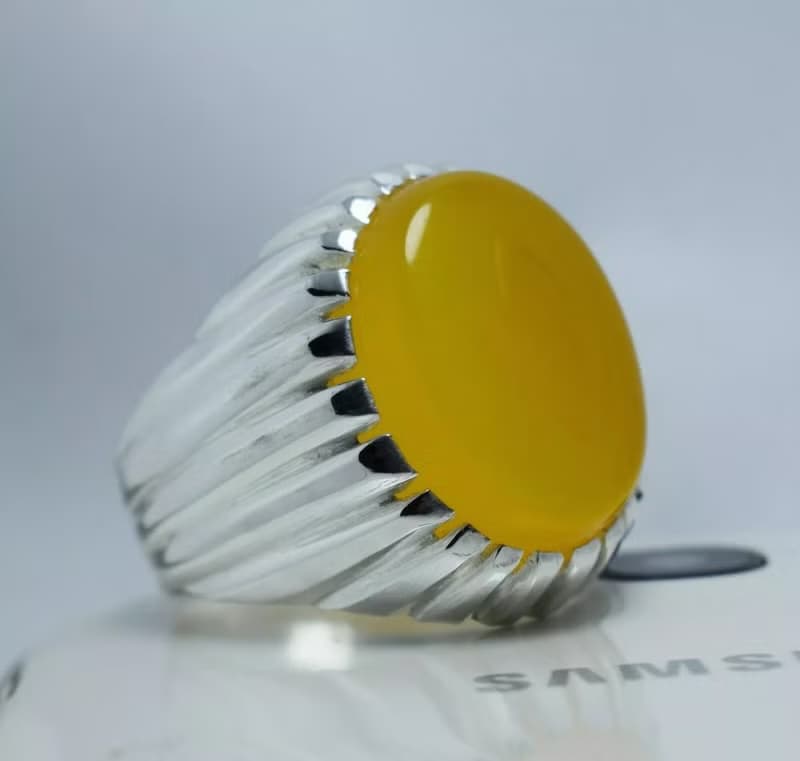 Yellow Yemeni Aqeeq Ring Akik Agate Aqiq Sterling Silver Shia Ring Mens Jewelry