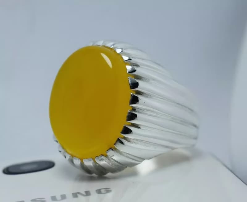 Yellow Yemeni Aqeeq Ring Akik Agate Aqiq Sterling Silver Shia Ring Mens Jewelry