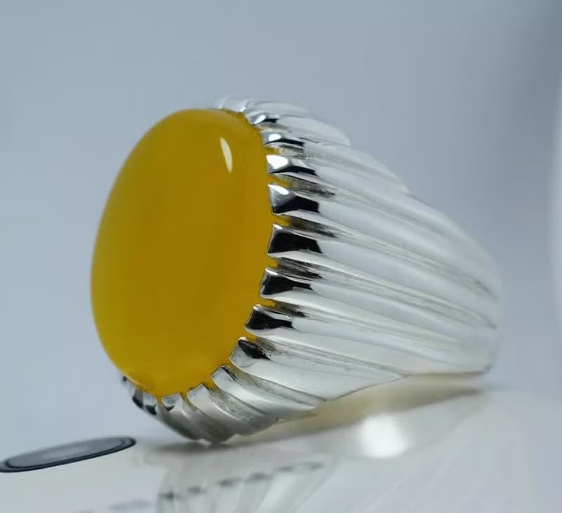 Yellow Yemeni Aqeeq Ring Akik Agate Aqiq Sterling Silver Shia Ring Mens Jewelry