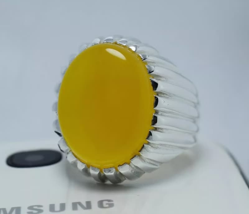 Yellow Yemeni Aqeeq Ring Akik Agate Aqiq Sterling Silver Shia Ring Mens Jewelry