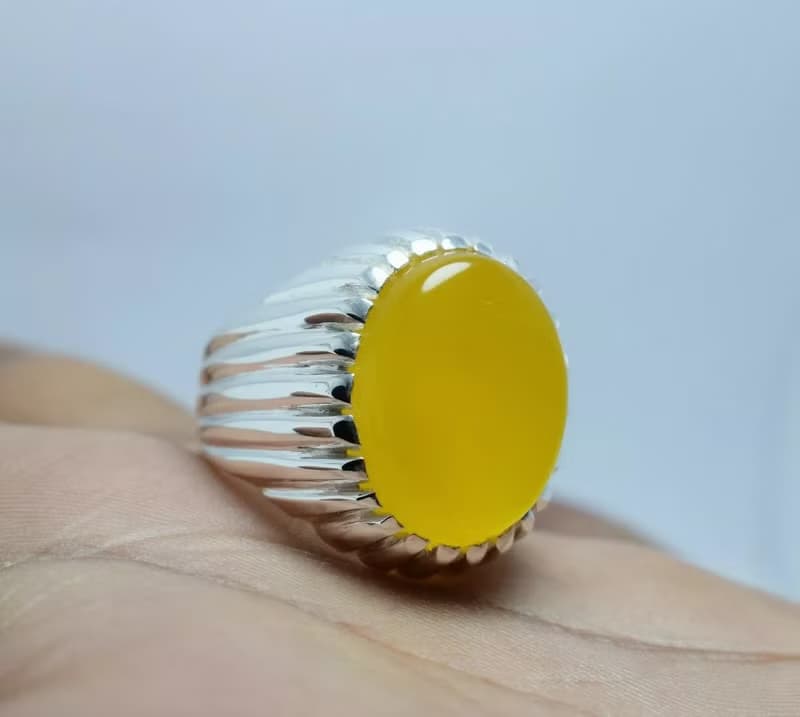 Yellow Yemeni Aqeeq Ring Akik Agate Aqiq Sterling Silver Shia Ring Mens Jewelry